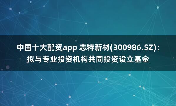 中国十大配资app 志特新材(300986.SZ)：拟与专业投资机构共同投资设立基金