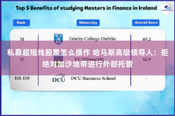 私募超短线股票怎么操作 哈马斯高级领导人:拒绝对加沙地带进行外部托管